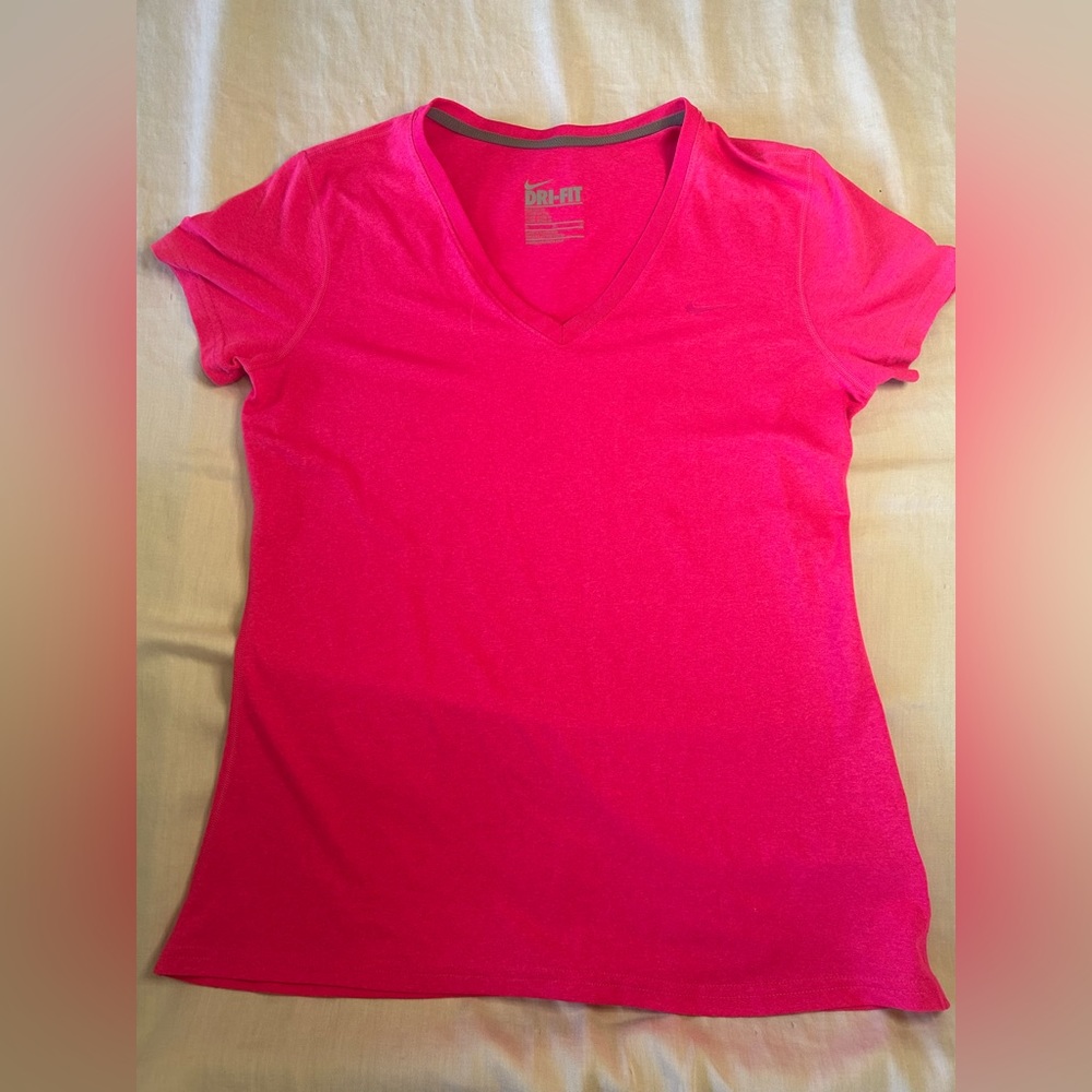 Nike neon pink Dri-Fit v-neck tee